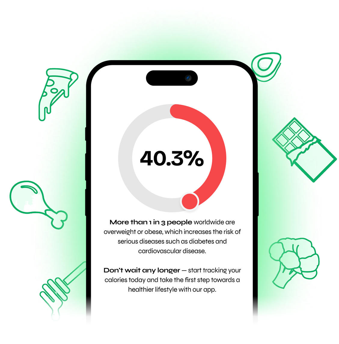 Statistics showing calorie tracking progress